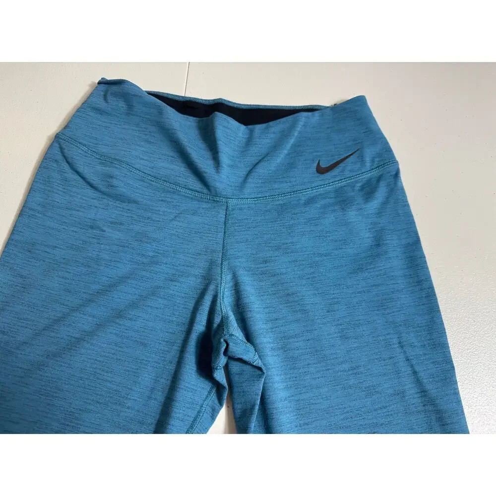 Nike Dri-Fit blue heathered leggings hidden inside waist pocket Sz Med